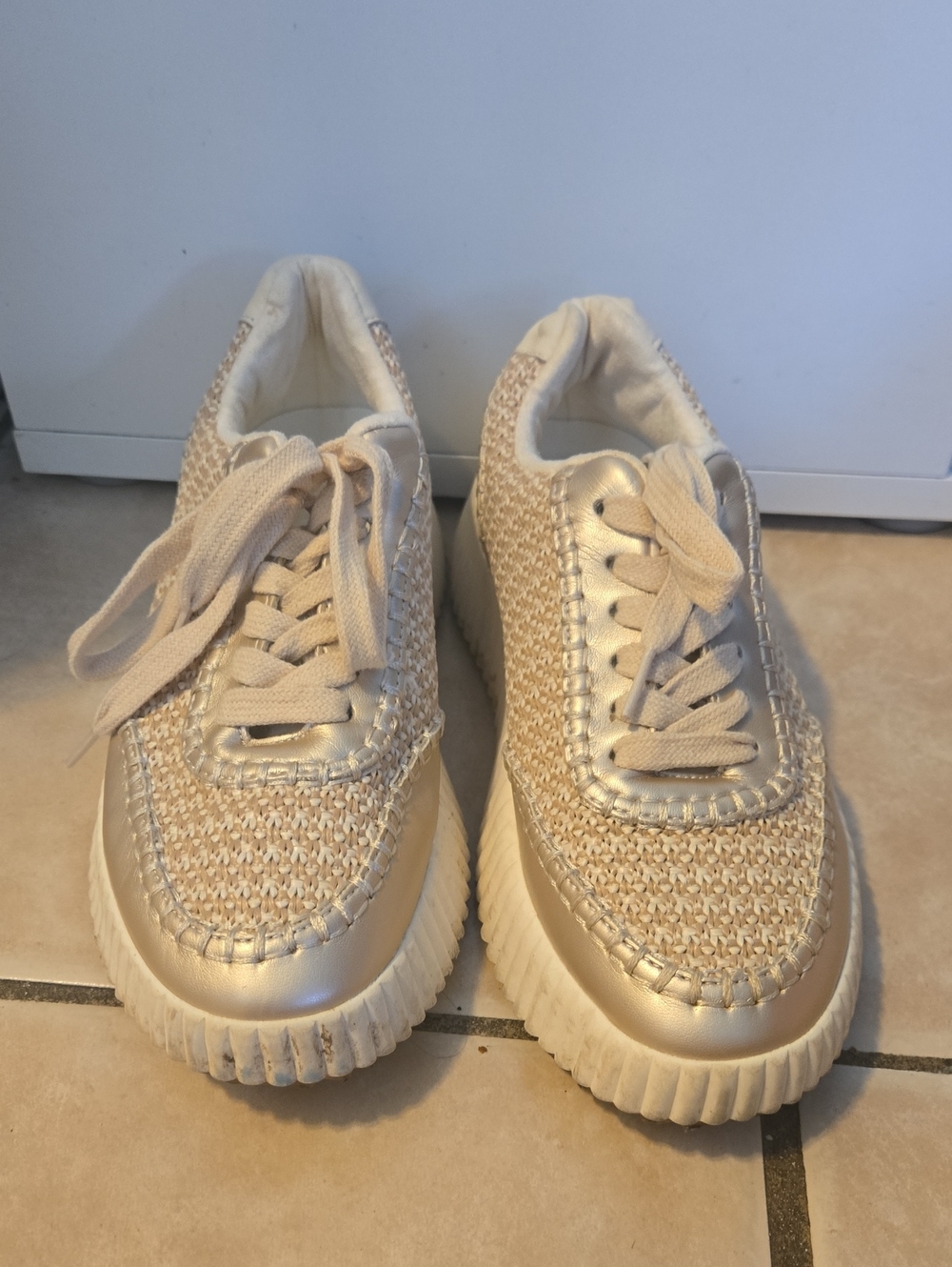 ShuShop Cream and Metallic Knit Kids Sneakers